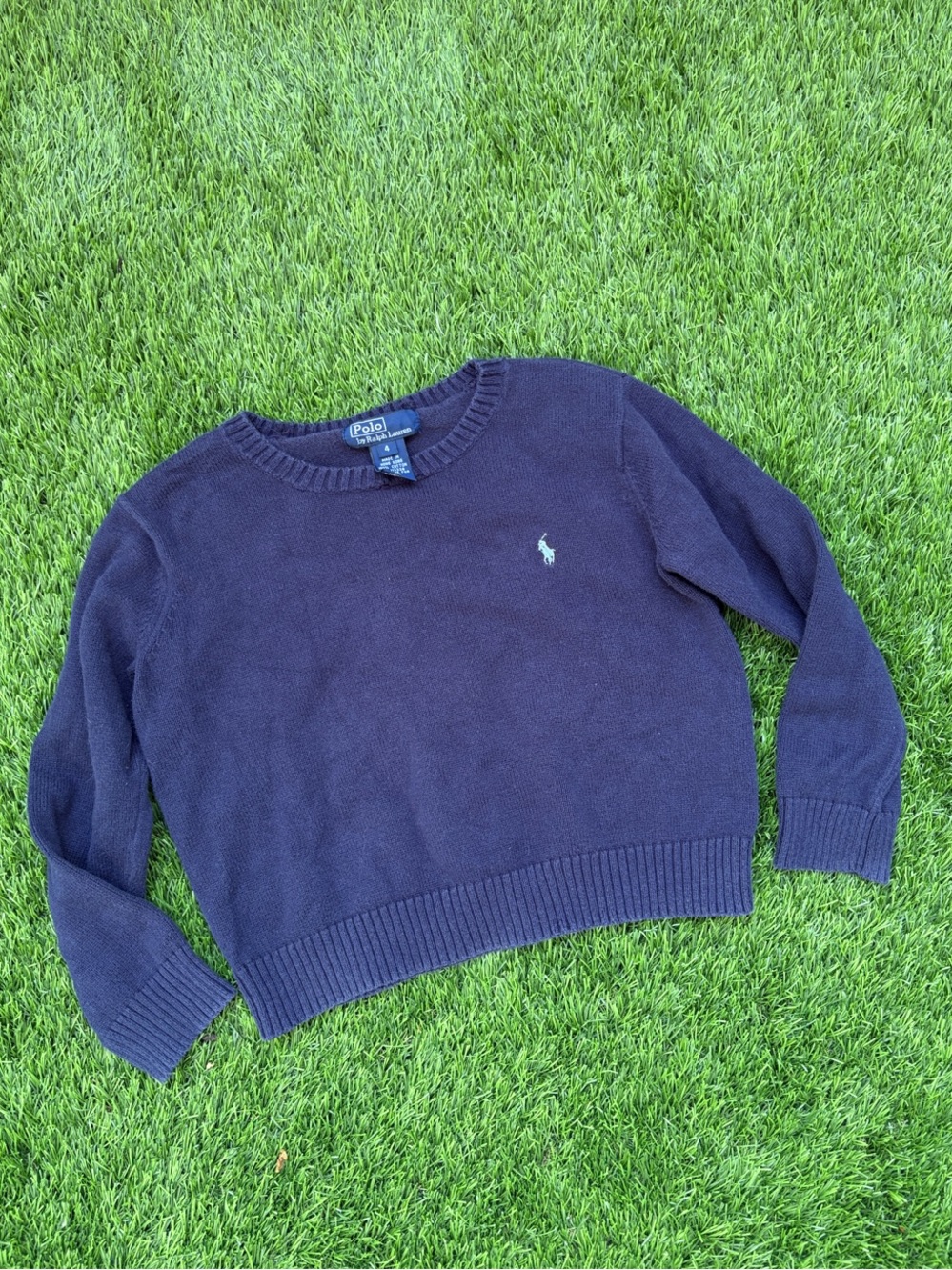 Polo by Ralph Lauren Navy Crewneck Wool Blend Sweater boys size 4